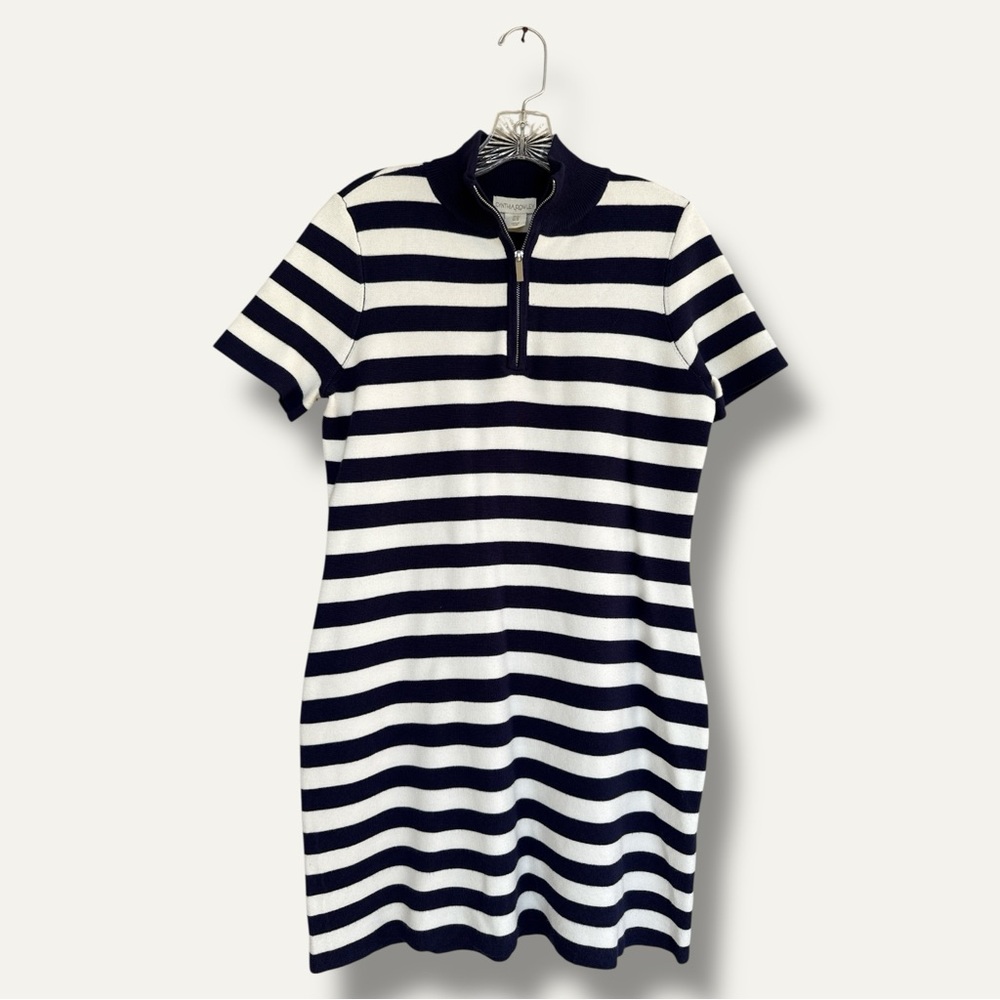 Cynthia Rowley Navy/White Nautical Stripe Short Sleeve Polo Sweater Dress Medium